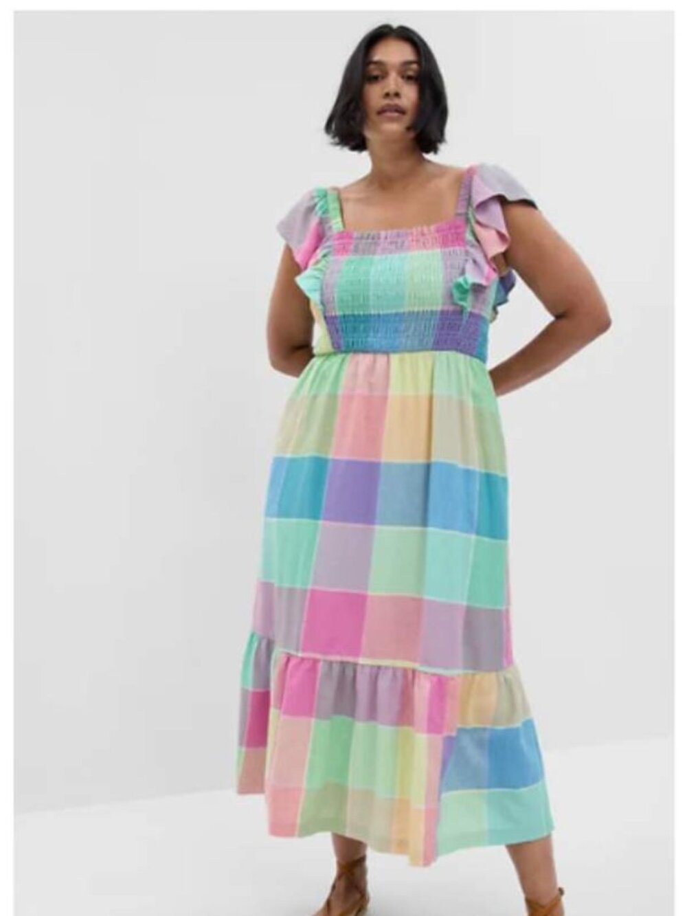 Gap Pastel Plaid Midi Dress Size XL